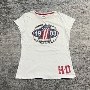 Harley Davidson Short Sleeve Top Womens Large White 2014 Biker Motorcycle Bling